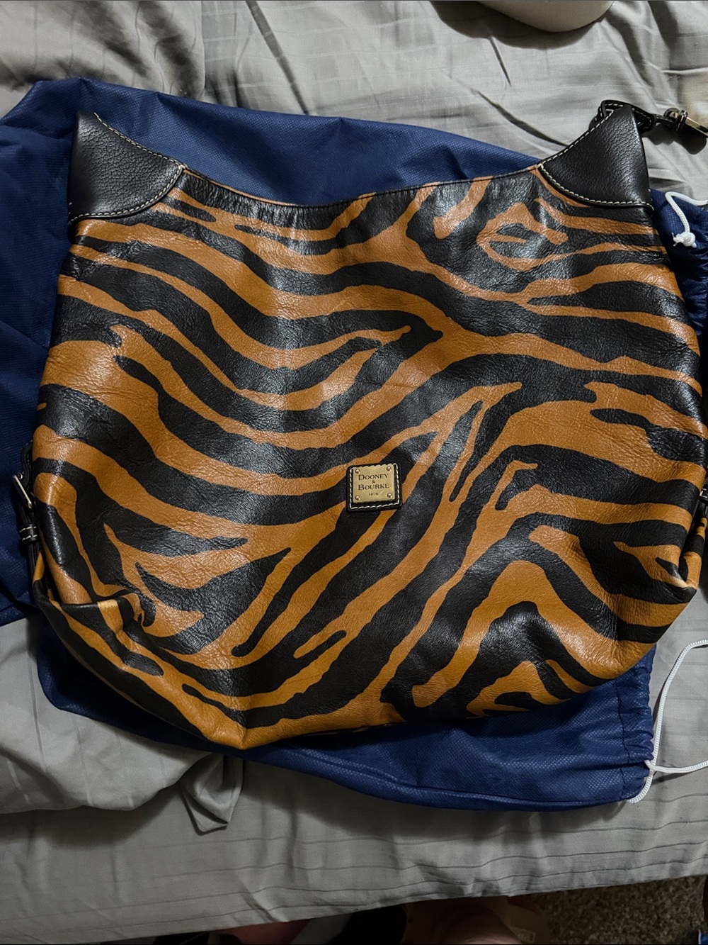 Dooney & Bourke Black & Brown Tiger-Print Leather Shoulder Bag